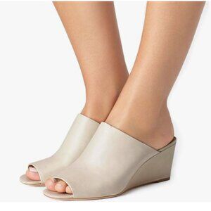 YDN Taupe Peep Toe Slide Mules Wedge Heel Sandals Slip On Shoes